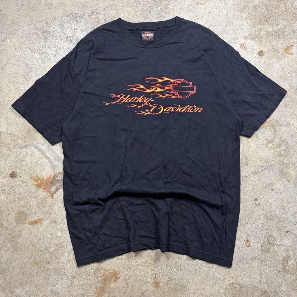 VTG 2003 Black Harley Davidson Flames Biker Shirt Size XL